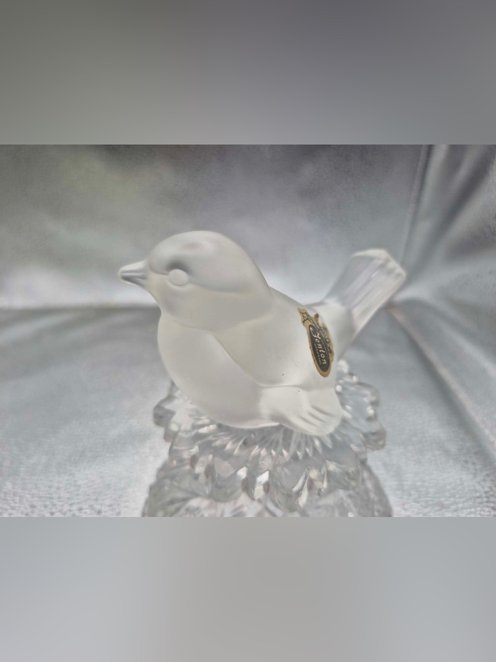 Vintage Fenton Glass Bird w/ Original Label - Crystal Clear Satin Glass Songbird